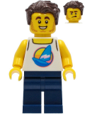 LEGO twn407 Surfer - Male, White Tank Top with Dark Azure Windsurf, Dark Blue Legs, Dark Brown Hair
