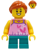 LEGO twn408 Tourist - Girl, Bright Pink Top with Butterflies and Flowers, Dark Turquoise Short Legs, Dark Orange Hair